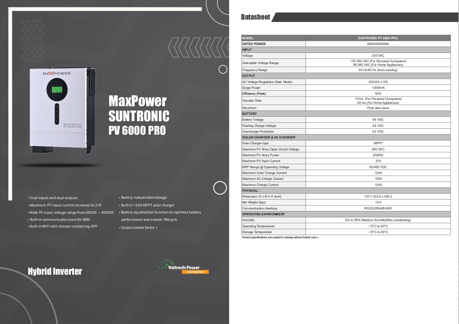 Suntronic PV6000 Inverter 6kW Solar MPPT IP21 - Image 2